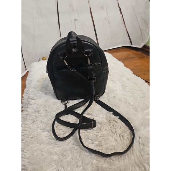 ECOSUSI Black Faux Leather Mini Backpack Convertible Straps Flap Pocket - Picture 3 of 13